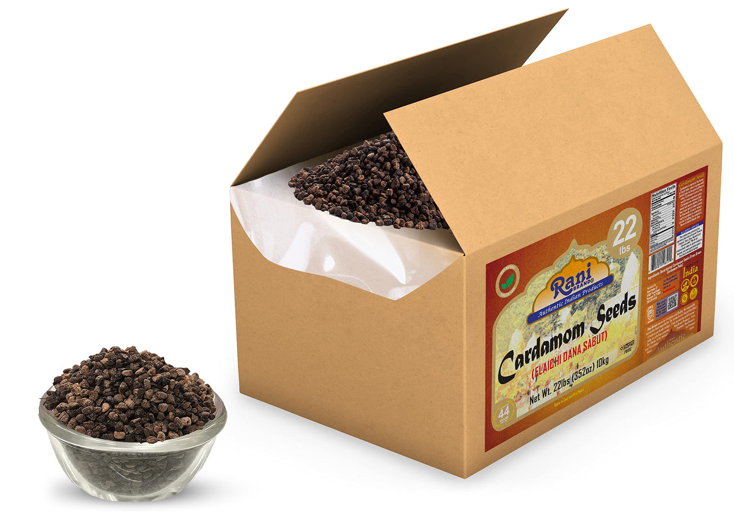 Rani Cardamom (Elachi) Decorticated Seeds Indian Spice 352oz (22lbs) 10kg Bulk Box ~ All Natural | Vegan | Gluten Friendly | NON-GMO | Kosher | Indian