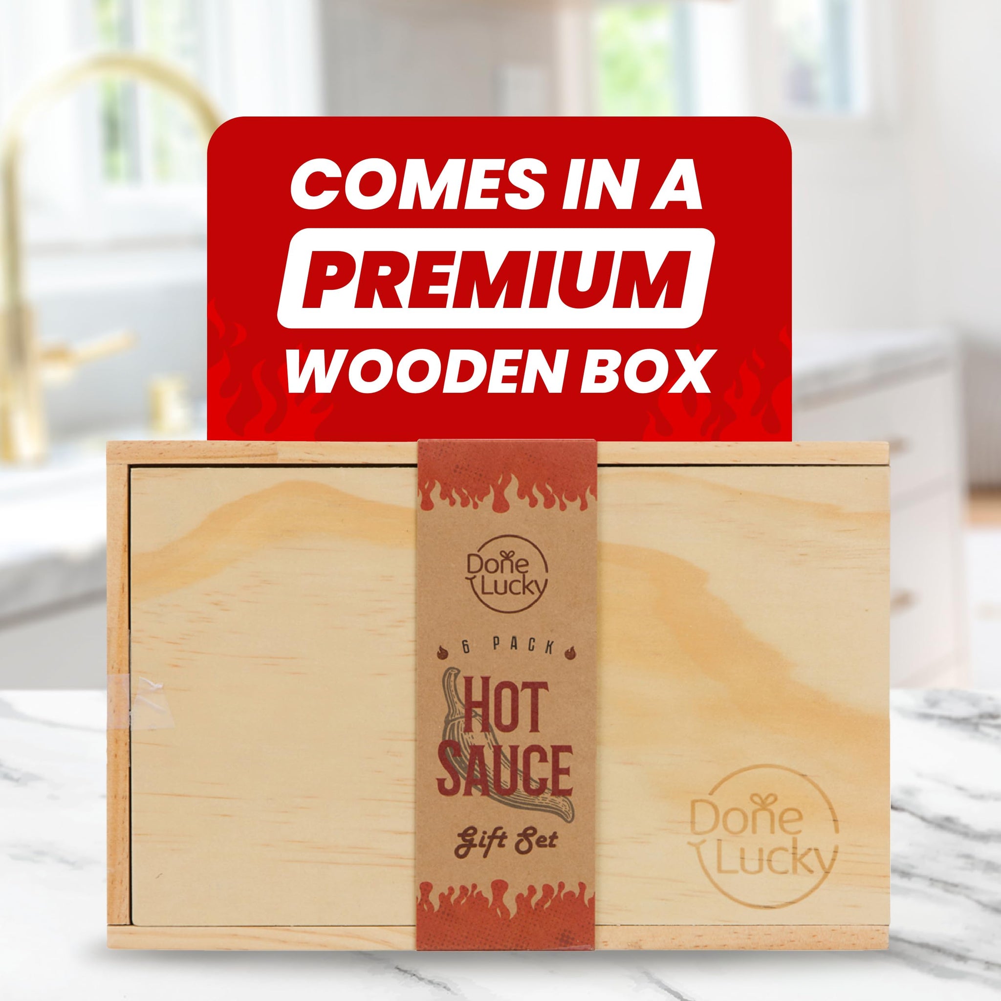 Hot Sauce Gift Set (6 Pack) - Hot Sauce Variety Pack in Premium Wooden Box - Great Gift for Birthday, Christmas, Father's Day for Men, Him, Her, Dad