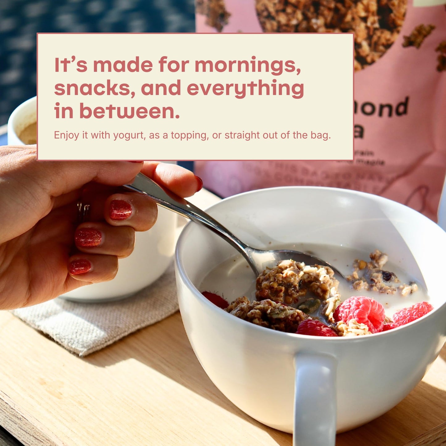Rooted Living Maple Almond Granola, 8 Oz, Organic Rolled Oats and Sweetened with Maple Syrup, Healthy Vegan Snack, Topping, or Breakfast, Plant Based
