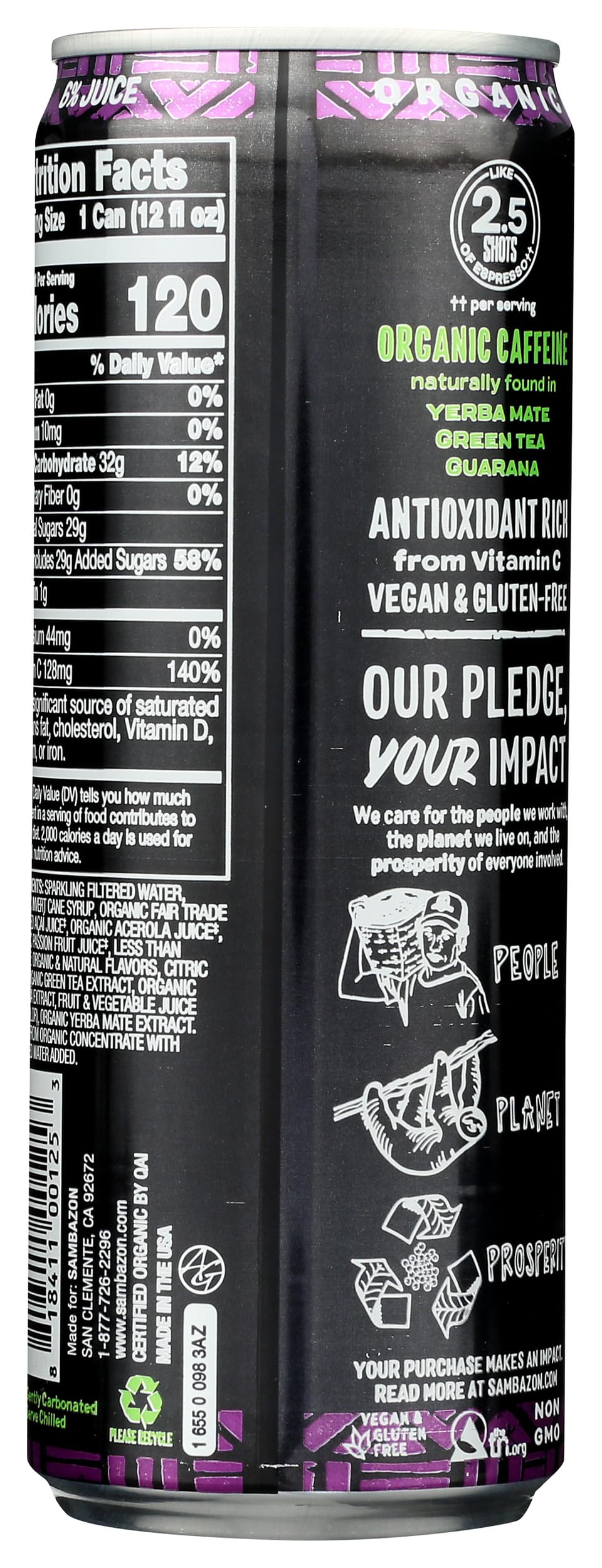 Sambazon Organic Amazon Energy Drink Jungle, Love Acai Berry and Passionfruit (153240245) Passion Fruit, 12 Fl Oz