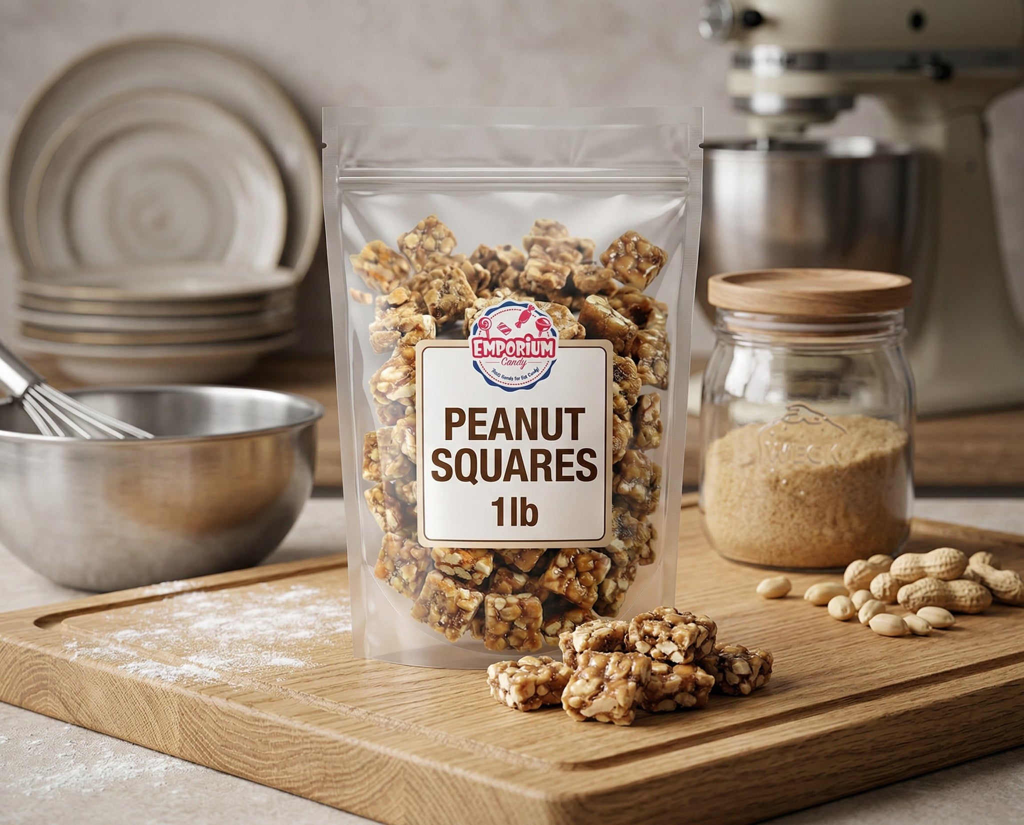 Peanut Squares - 1 lb of Fresh Sweet Crunchy Delicious Roasted Bite Size Snack