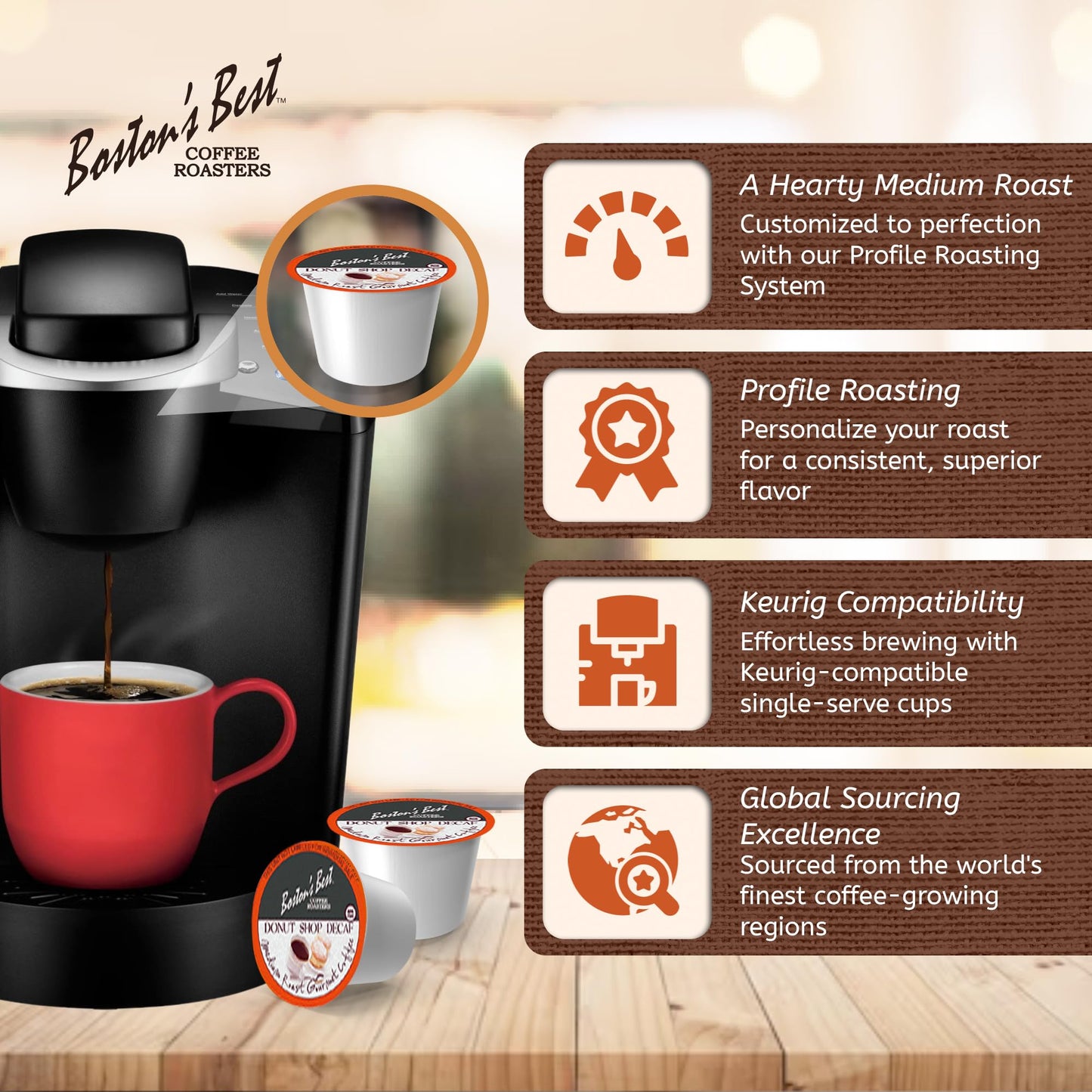 Boston’s Best - Hearty Donut Shop Decaf Medium Roast Delicious Gourmet Coffee Compatible with Keurig Coffee Maker, 1 Count (80 Single Serve Cups)