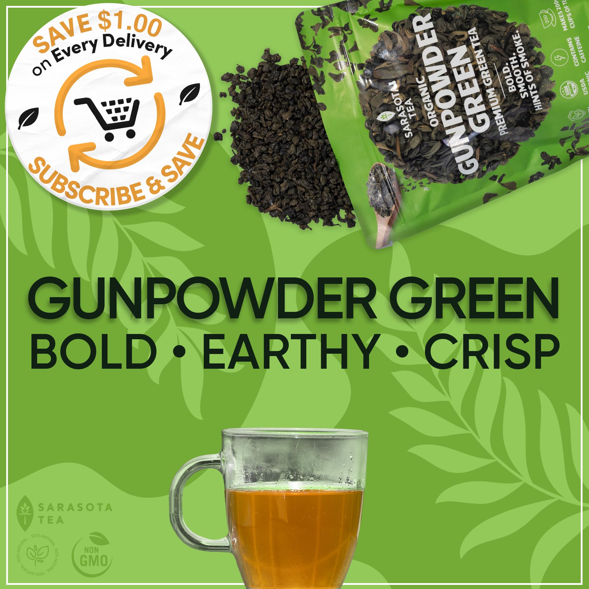 Organic Gunpowder Green Loose Leaf Tea | 100% USDA Organic Chinese Green Tea | Premium Grade | Bold & Earthy Flavor | 8oz Bulk Bag | High Antioxidants