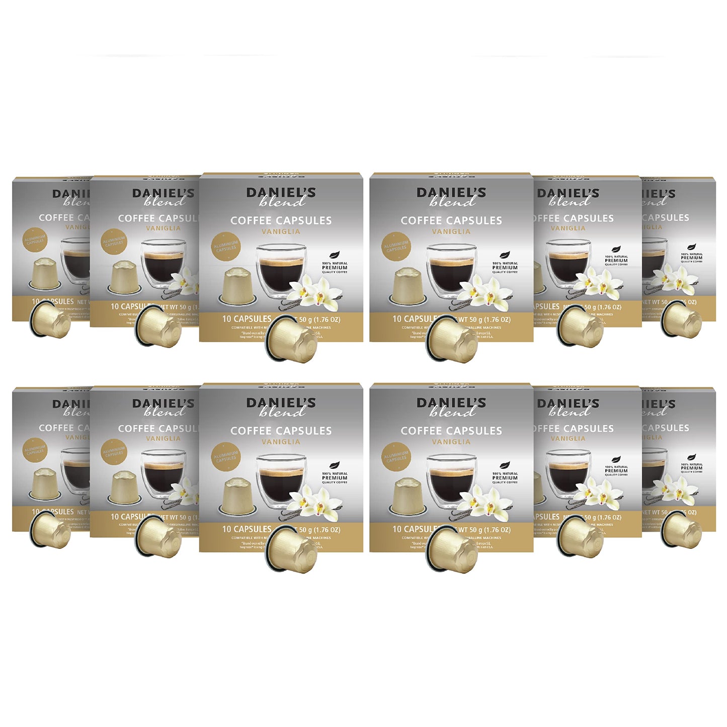 Daniels Blend Espresso Aluminum Capsules Compatible with Nespresso 120 Coffee Pods Single Server Kosher Certified Vaniglia