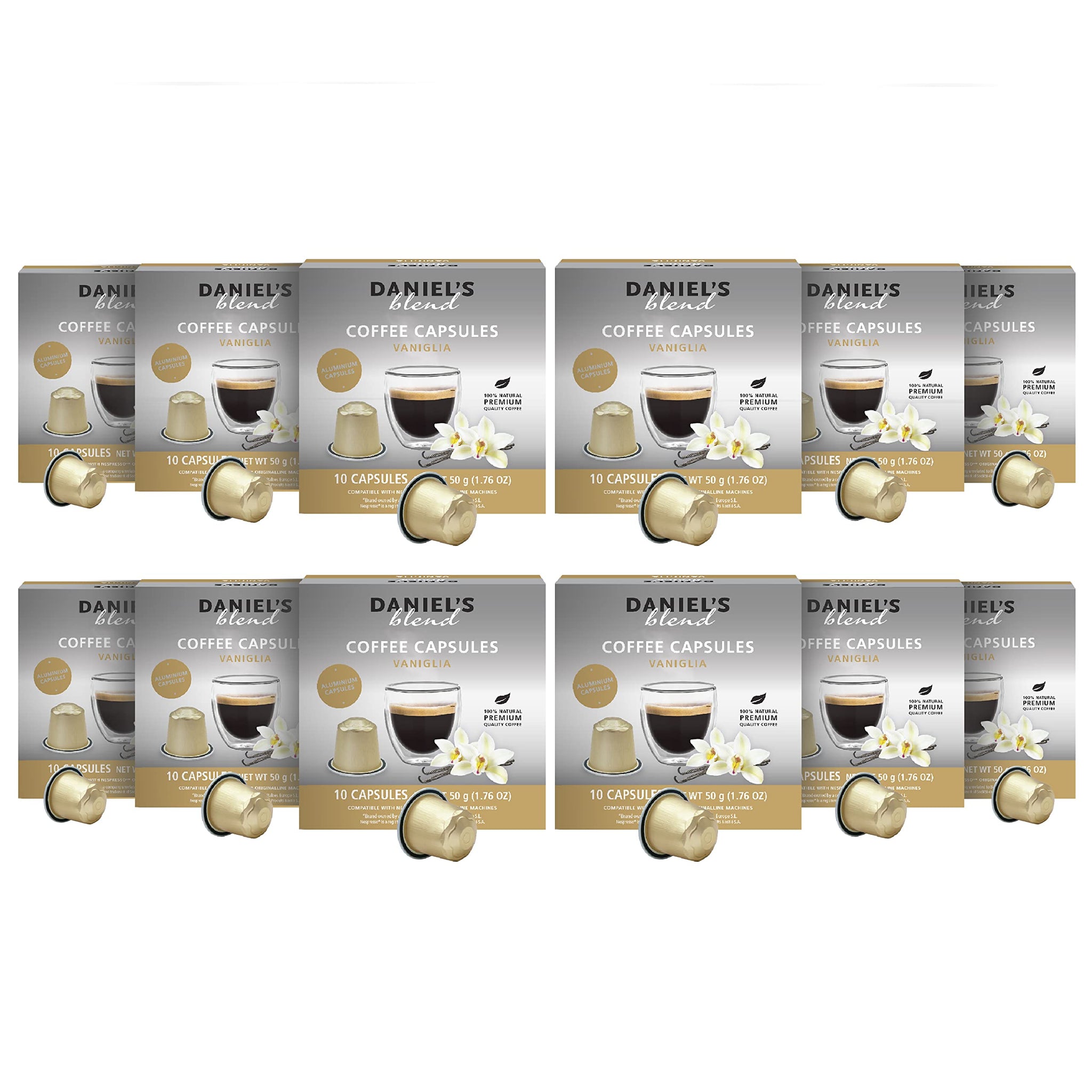 Daniels Blend Espresso Aluminum Capsules Compatible with Nespresso 120 Coffee Pods Single Server Kosher Certified Vaniglia