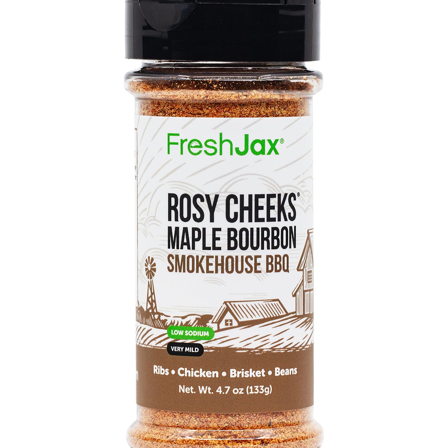 Maple Bourbon BBQ Rub, FreshJax Rosy Cheeks Sweet Smoky Brisket Ribs 4.7oz