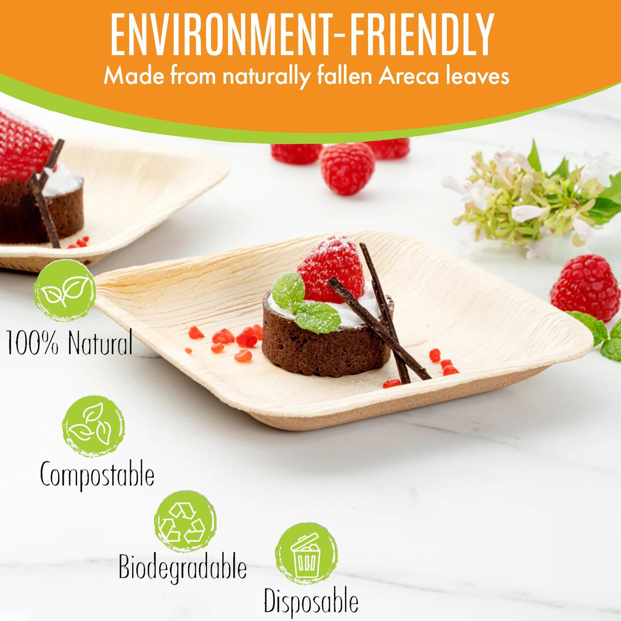Raj Palm Leaf Plates [100-Pack] 6" Square Plates like Bamboo plates Disposable, Strong, Decorative Compostable Tableware for wedding, Lunch, Dinner