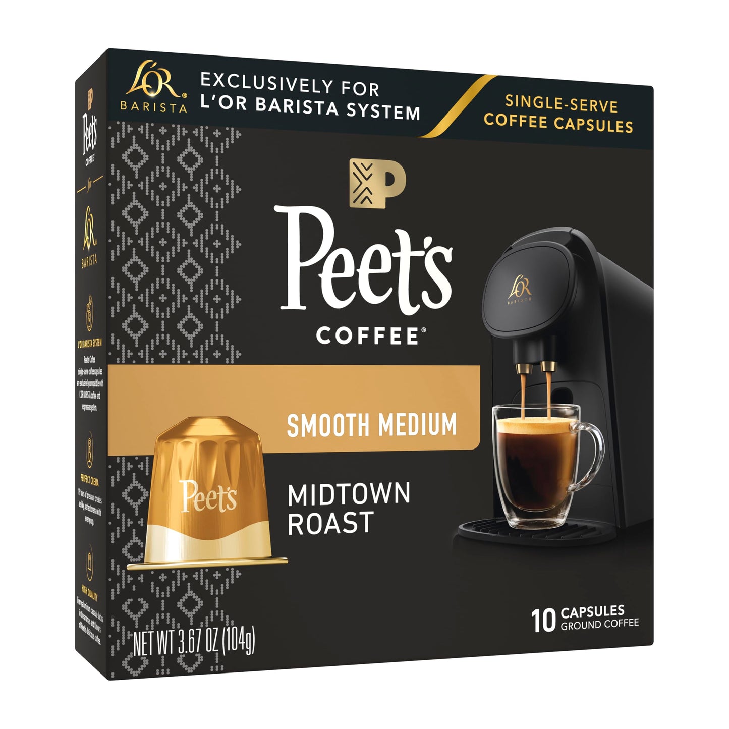 L'OR Barista Coffee Pods, 10 Count Peet's Midtown, Single-Serve Aluminum Capsules Compatible with the L'OR BARISTA System, 10 Count (Pack of 1)