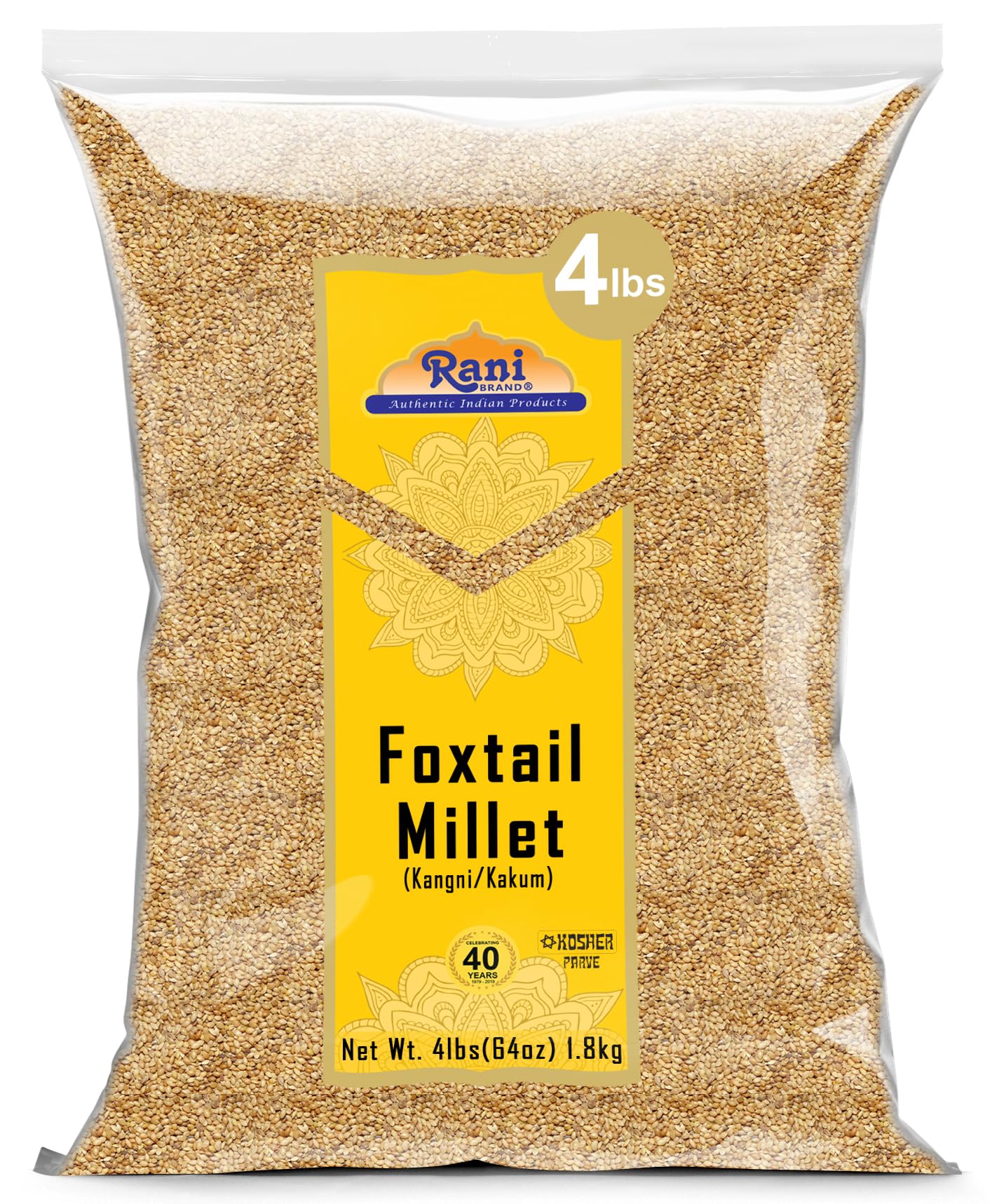 Rani Foxtail Millet Polished (Setaria italica) Ancient Grains 64oz (4lbs) 1.81kg ~ All Natural | Gluten Friendly | NON-GMO | Kosher | Vegan | Indian Origin | Kangi/Kakum/Navane/Tenai