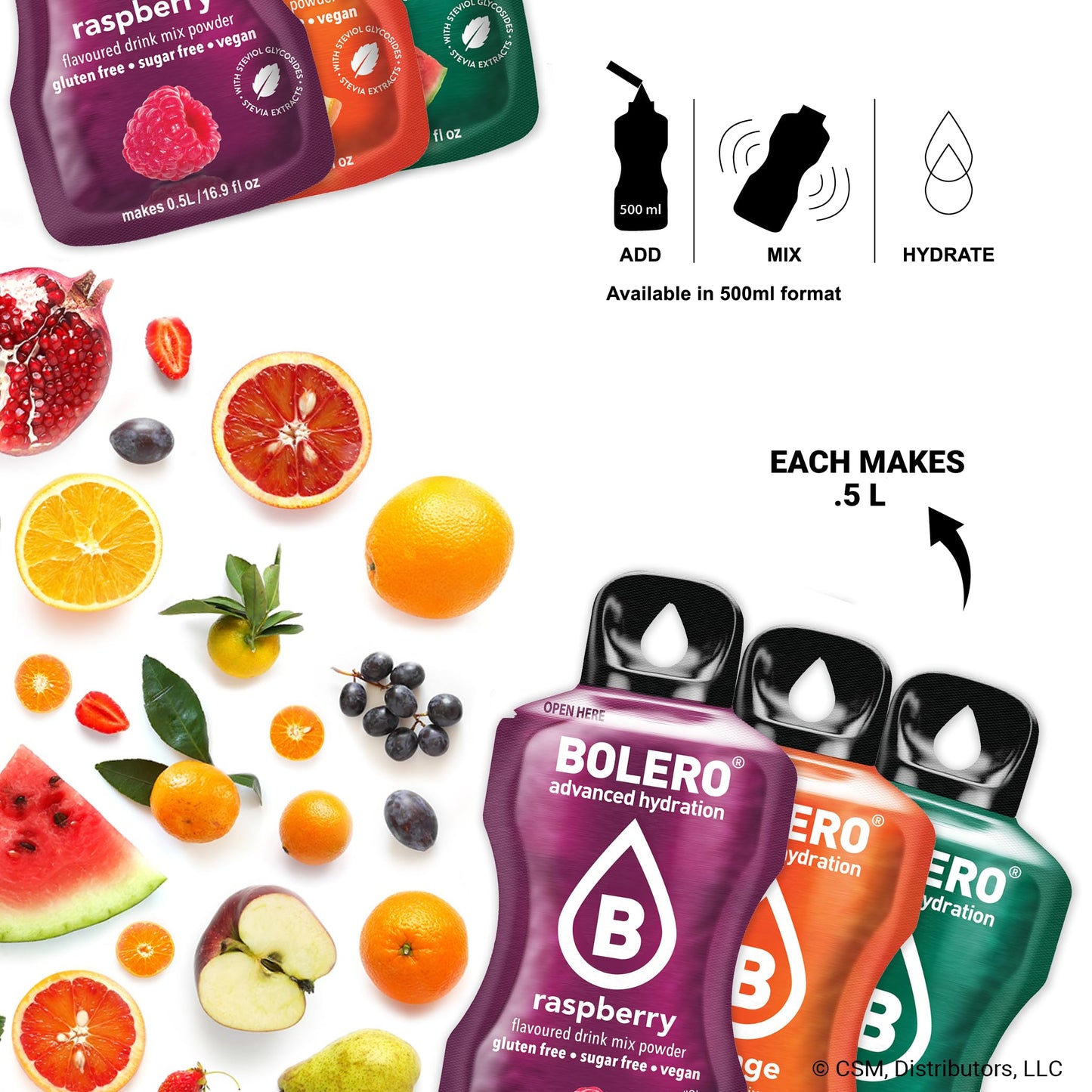 Bolero- Sugar Free Drink Mix Packets Variety Fruit Flavors | Powdered Flavored Water Packets | 144 Singles On The Go Packets
