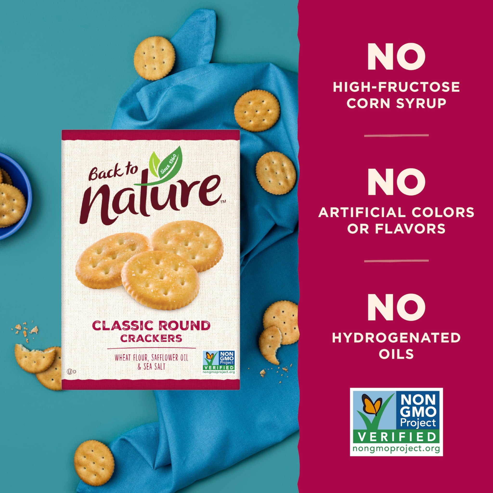 Back to Nature Classic Round Crackers - Dairy Free, Non-GMO, Made with Wheat Flour & Sea Salt, Delicious & Quality Snacks, 8.5 Ounce (Pack of 6)