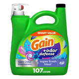 Gain + Odor Defense Liquid Laundry Detergent, Super Fresh Blast Scent, 107 Loads, HE Compatible Washing Soap (Packaging May Vary)
