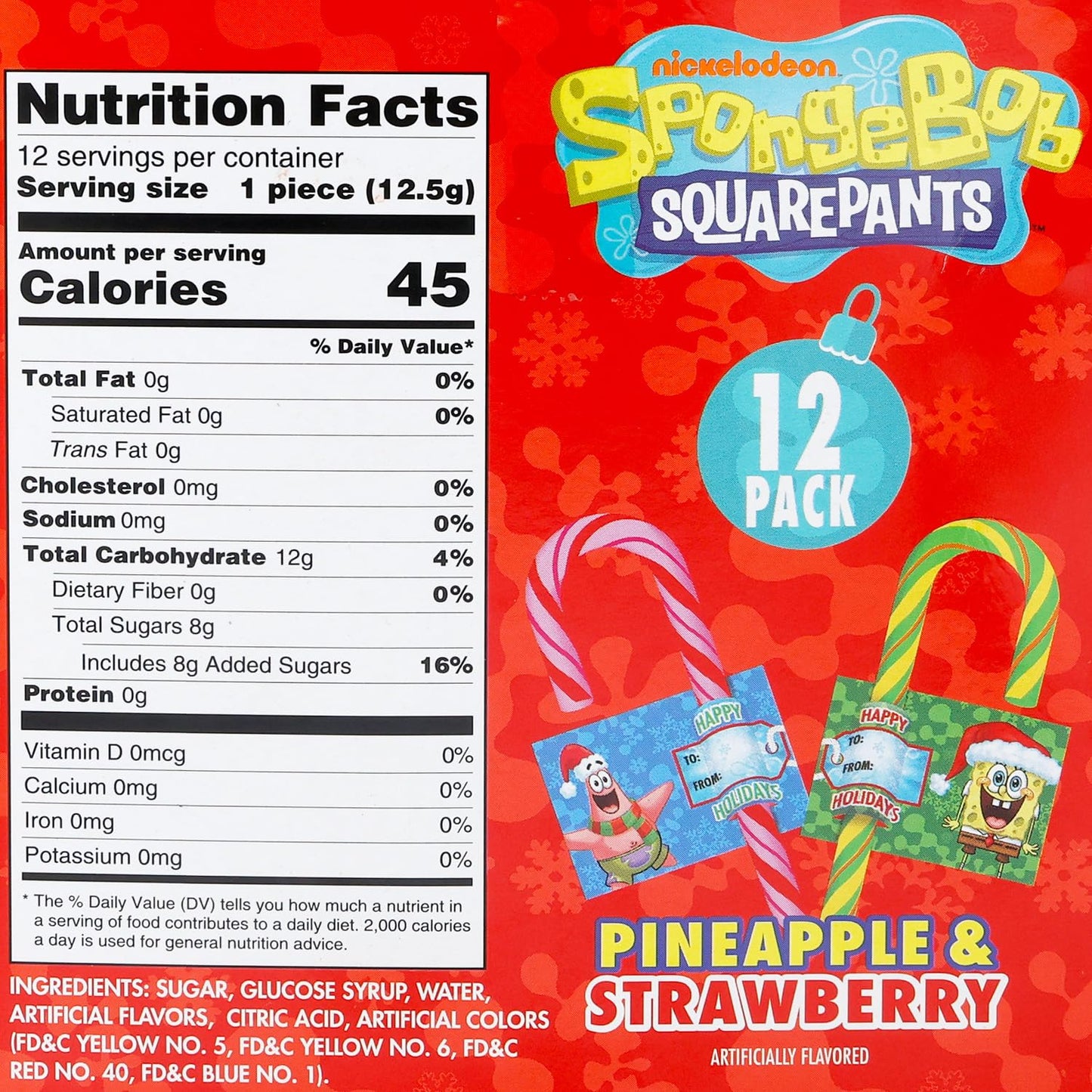 Spongebob Squarepants Candy Canes Pack - Set with 12 Spongebob Pineapple and Strawberry Flavored Candy Canes | Individually Wrapped Candies Set