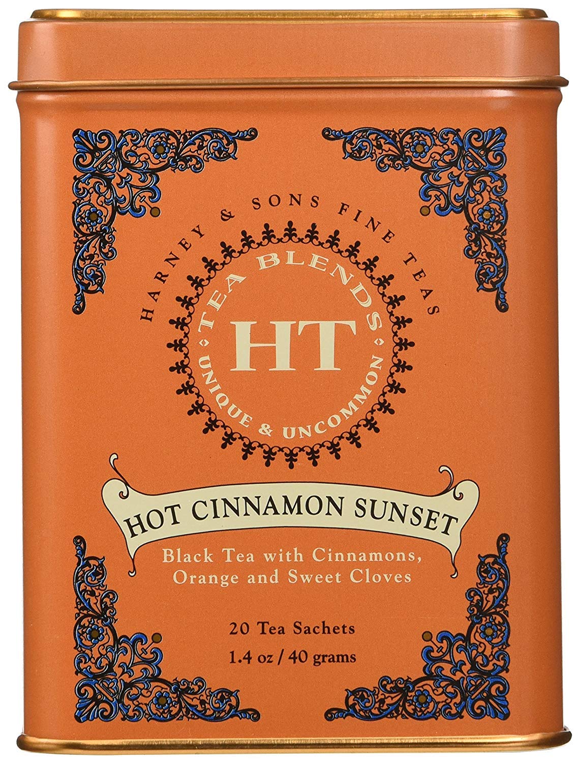 Harney & Sons Peppermint Herbal Caffeine Free with Caffeinated Hot Cinnamon Sunset Black Tea with Orange and Clove (20 Sachets)