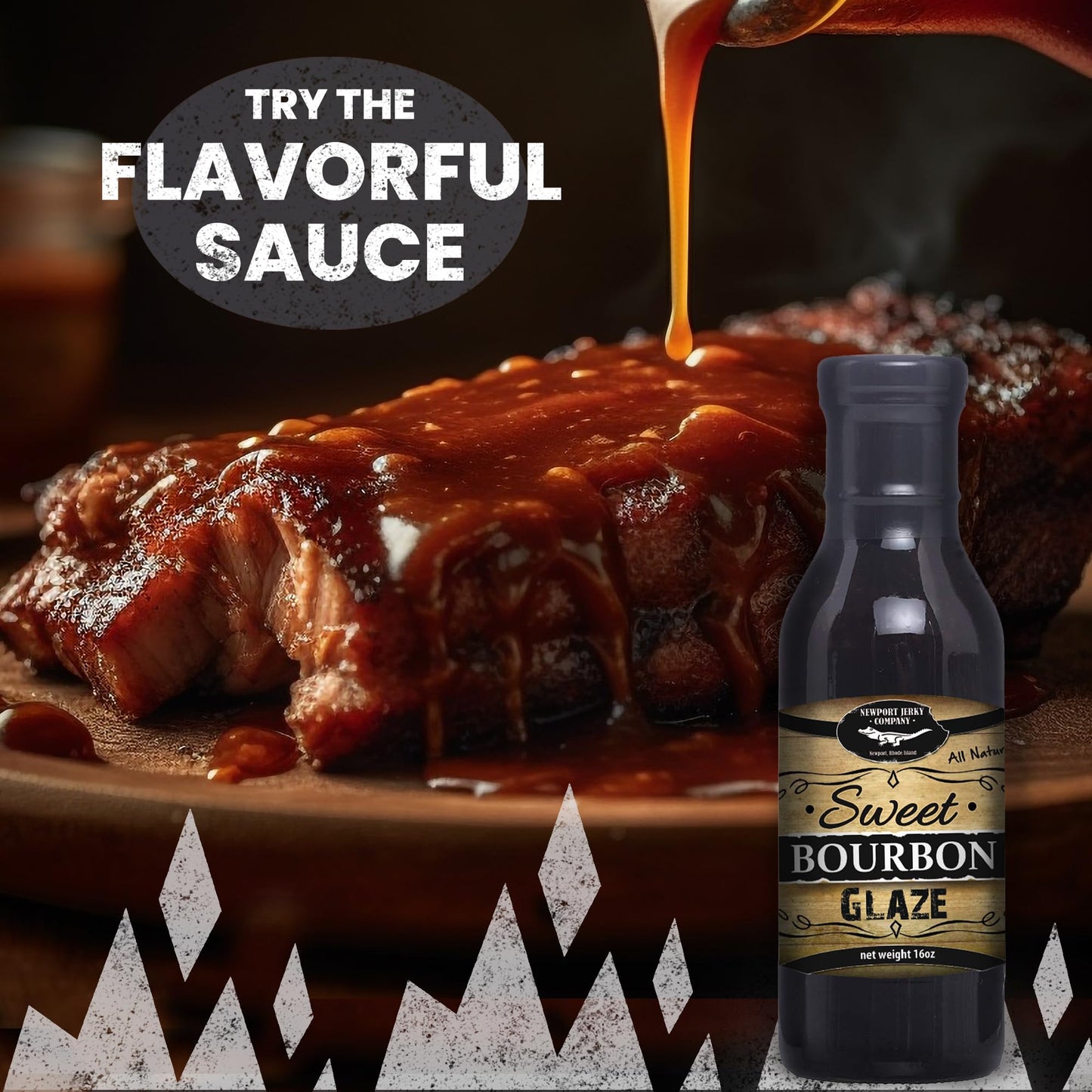Newport Jerky Company Sweet Bourbon Glaze & Dipping Sauce (Fat Free & All Natural) - Bourbon Infused Sauce | Bourbon Sauce for Glazes, Marinades