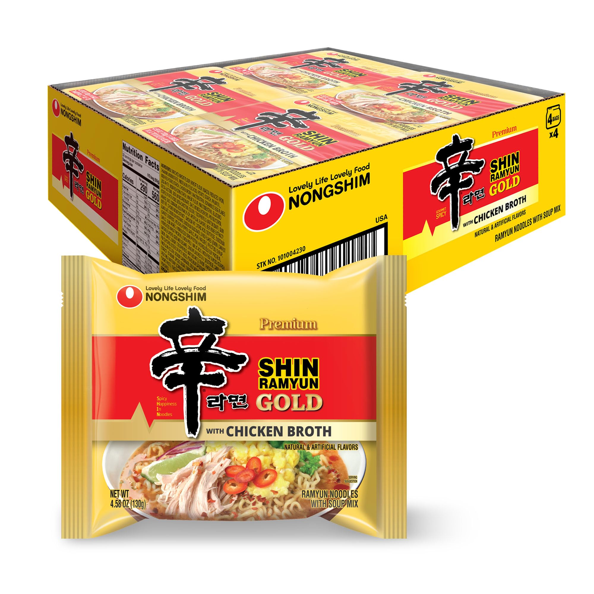 Nongshim Ramen Noodles, Gourmet Instant Ramen, Premium Microwavable Noodle Soup, Shin Gold, 4.58 Ounce (Pack of 16)
