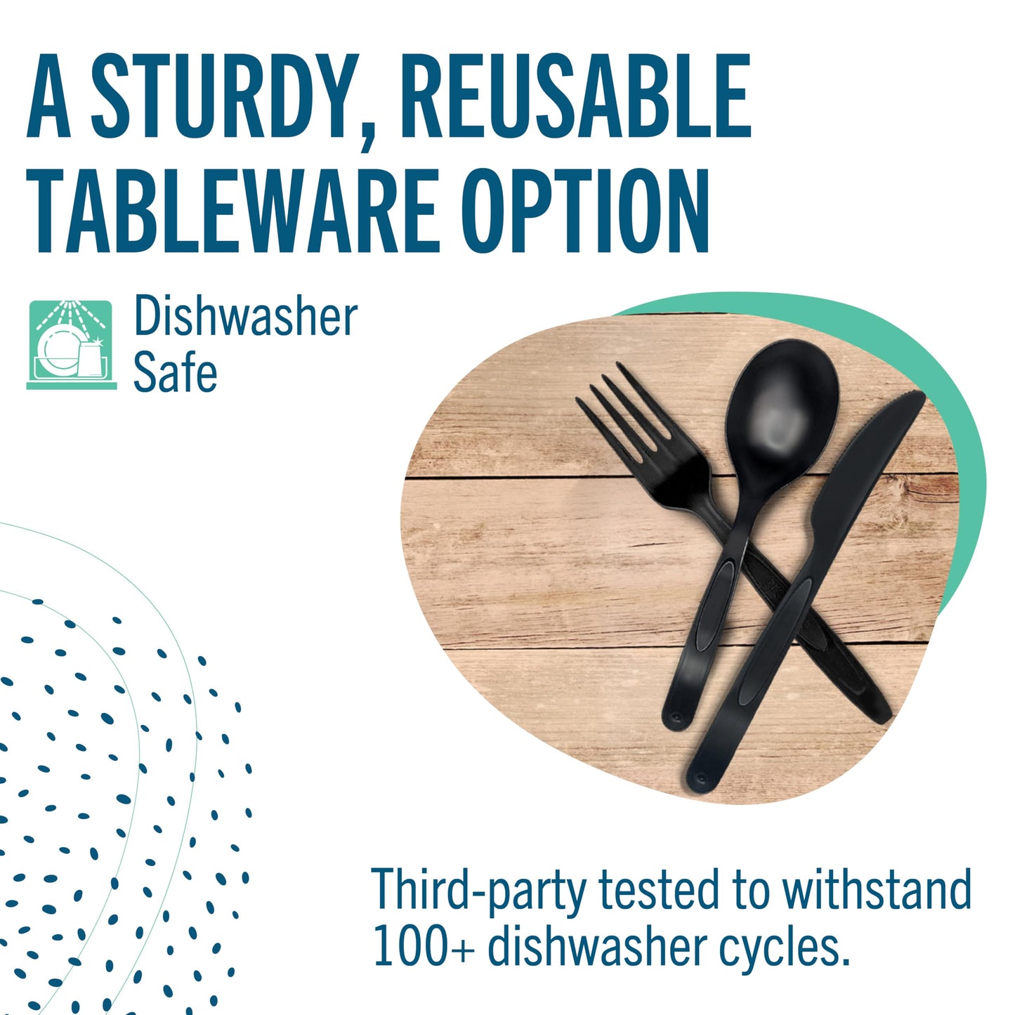 Preserve Recycled Plastic Cutlery Made in USA, 24 Count (8 Forks, 8 Knives, 8 Spoons), Black