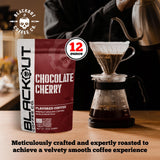 Blackout Coffee Chocolate Cherry Flavored Ground Coffee - Medium Roast, Smooth Taste, Guilt-Free Indulgence - Freshly Roasted 12oz Pouch.