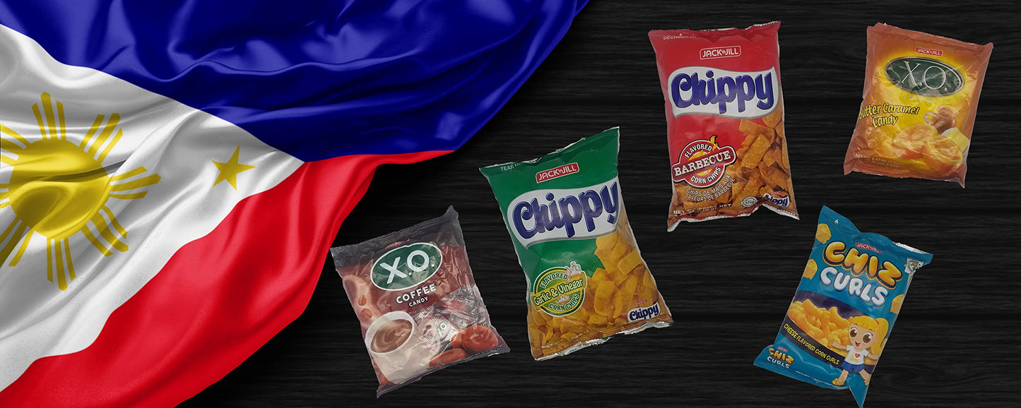 Filipino Snacks Box Variety Pack Assortment of 10 Authentic Food Products like Lucky Me, JackNJill, Skyflakes and more with Philippines Flag and Pride