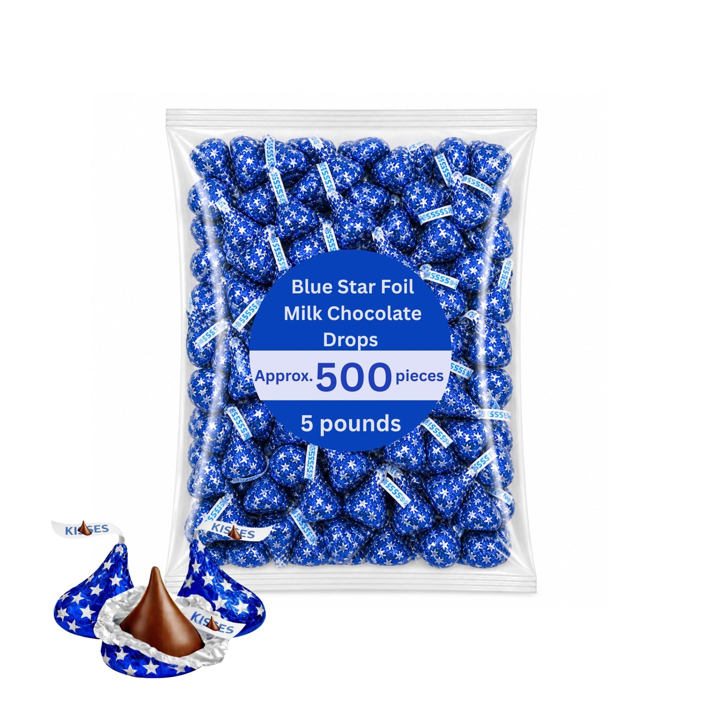 Milk Chocolate Candy Pieces Blue Star Foil Wrapped Bulk Bag - 5 lb (Approx. 500 pieces)