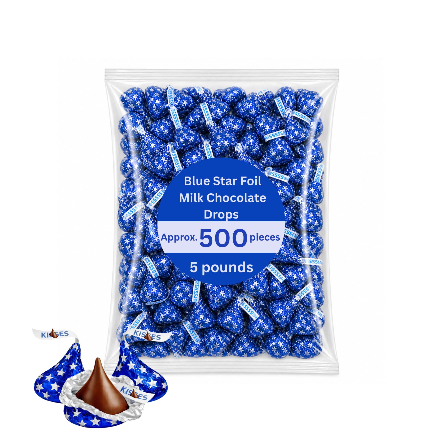 Milk Chocolate Candy Pieces Blue Star Foil Wrapped Bulk Bag - 5 lb (Approx. 500 pieces)
