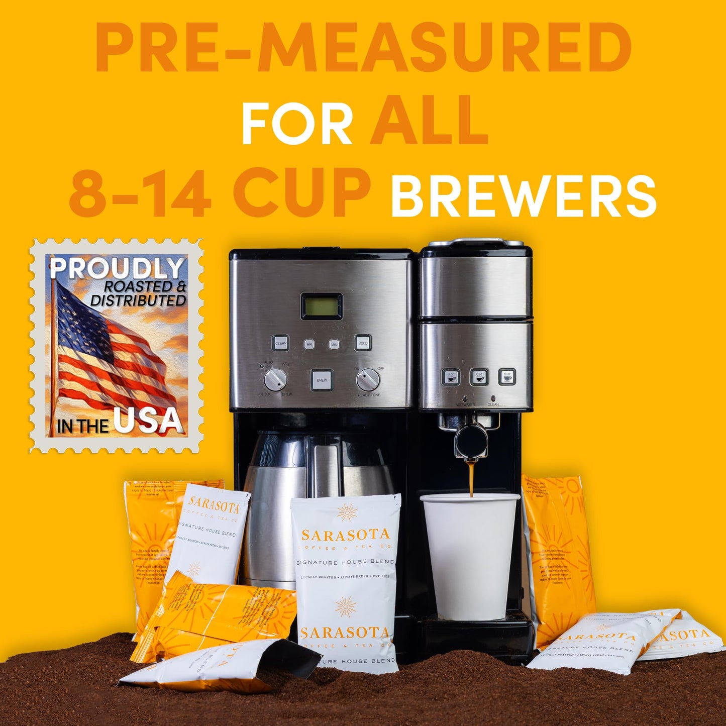 Breakfast Blend Ground Packets - Medium Roast, 2oz Pre-Measured Packs for 8-12 Cup Drip Makers | Low Acid Single-Pot Pouches, Individually Wrapped |