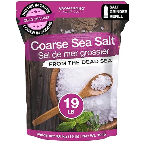 Aromasong 100% Natural Sea Salt Bulk Food Grade 19 Lb, Coarse Grain, Large Resealable Bag, Pure Gluten Free Unrefined Dead Sea Salt - Grinder Refill