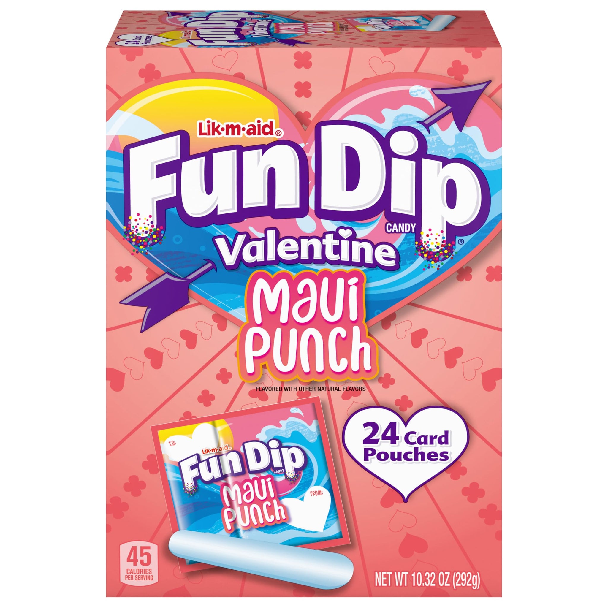 Lik-M-Aid Fun Dip Valentines Day Candy Friendship Exchange Maui Punch, 10.32 oz, 24 Pouches