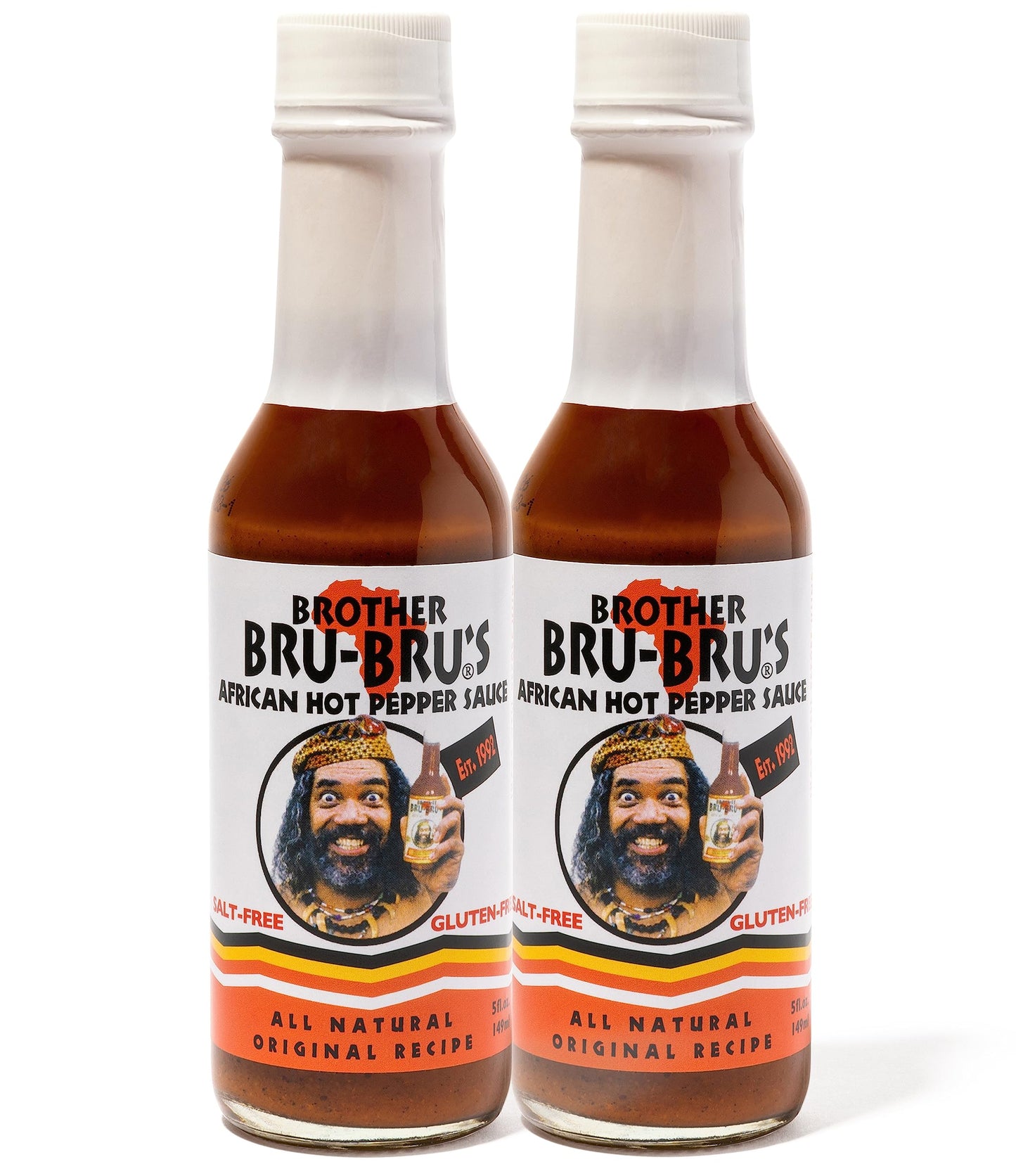 Brother Bru-Bru's African Hot Sauce - No Salt, No Sugar, Vegan - Habanero & African Spices - 5 oz (Pack of 2)