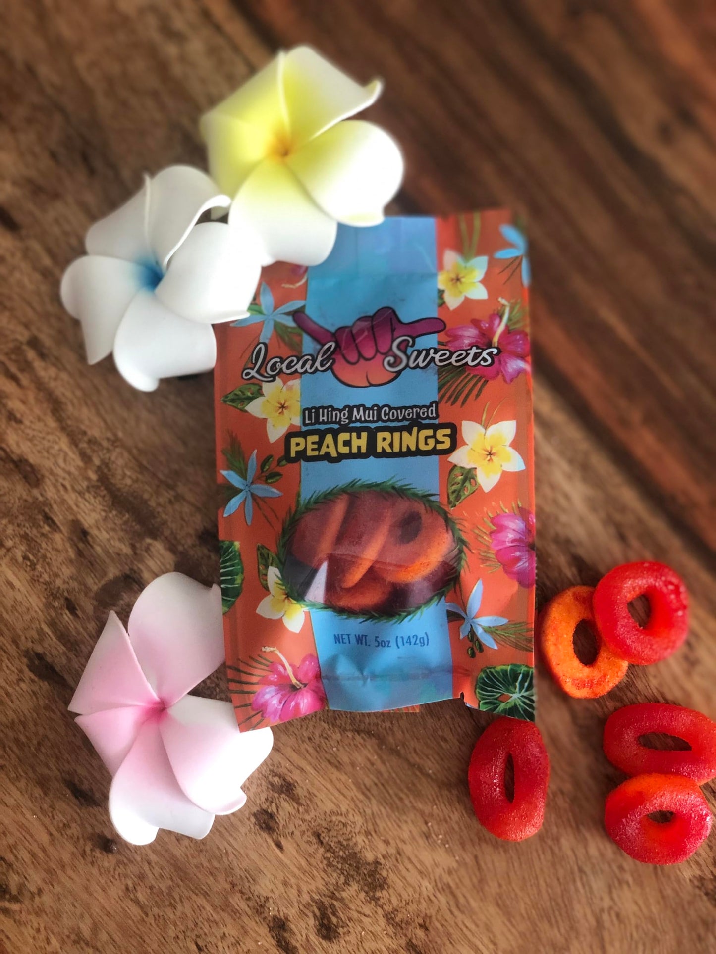 Local Sweets Li Hing Mui Peach Rings, Hawaiian Candy, (5.0, Ounces), Orange