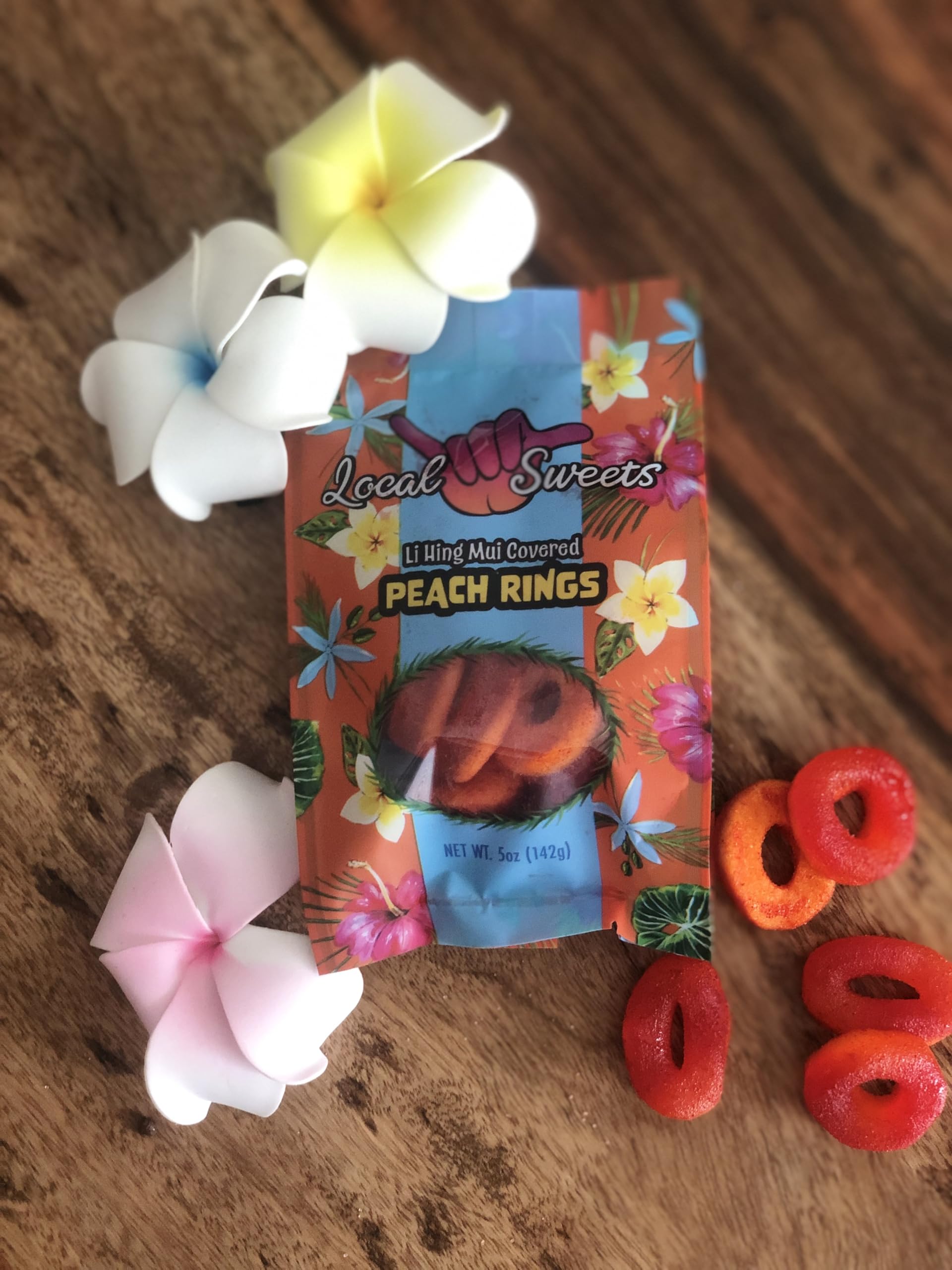 Local Sweets Li Hing Mui Peach Rings, Hawaiian Candy, (5.0, Ounces), Orange