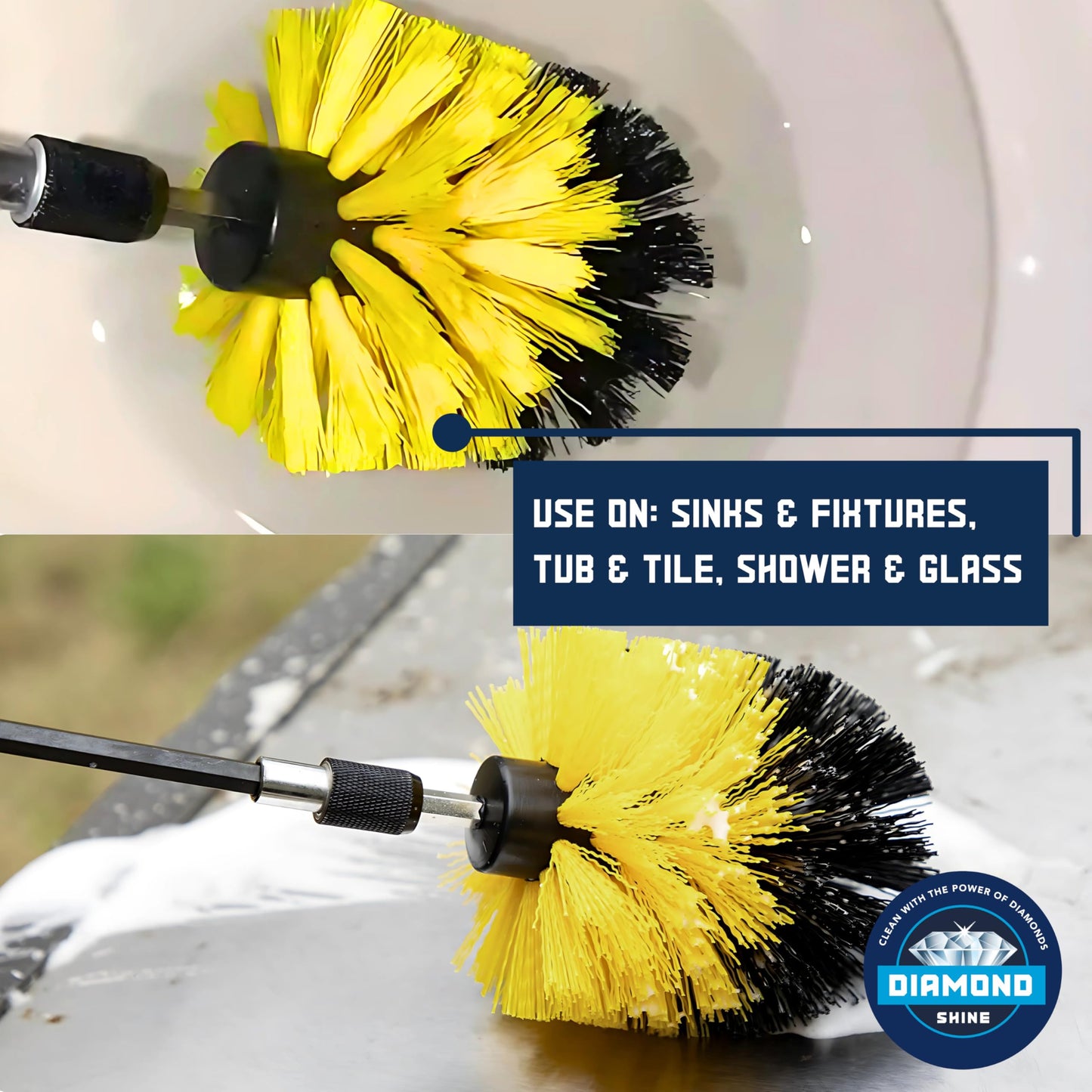 3 Piece - Diamond Shine Bathroom Cleaner & Scrub Brush Combo with Extension Toilets Hard Water Stain Remover Shower Door Cleaner