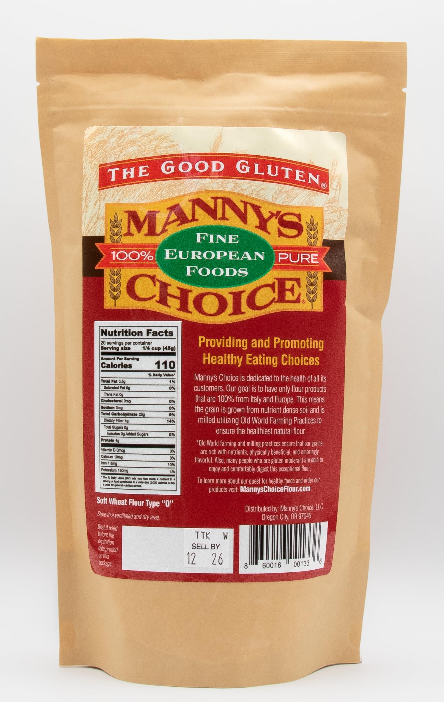 Manny's Choice Natural All Purpose Unbleached Italian Artisan Wheat Flour Type 0 for Baking 2 lb | Bread Flour | Cake Flour | Pizza Flour | Pasta