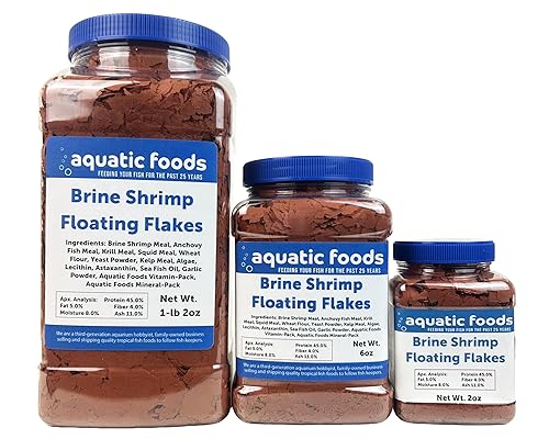 Aquatic Foods Inc. Brine Shrimp Flakes for All Freshwater Fish, All Marines, Tangs, Butterflies, Angels, Anthias, Clown Fish Also Pellet Mix, Wafer