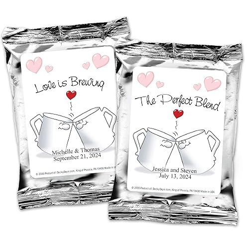 Personalized Coffee Bags, The Perfect Blend Kissing Mugs Wedding Favors (Set of 24)