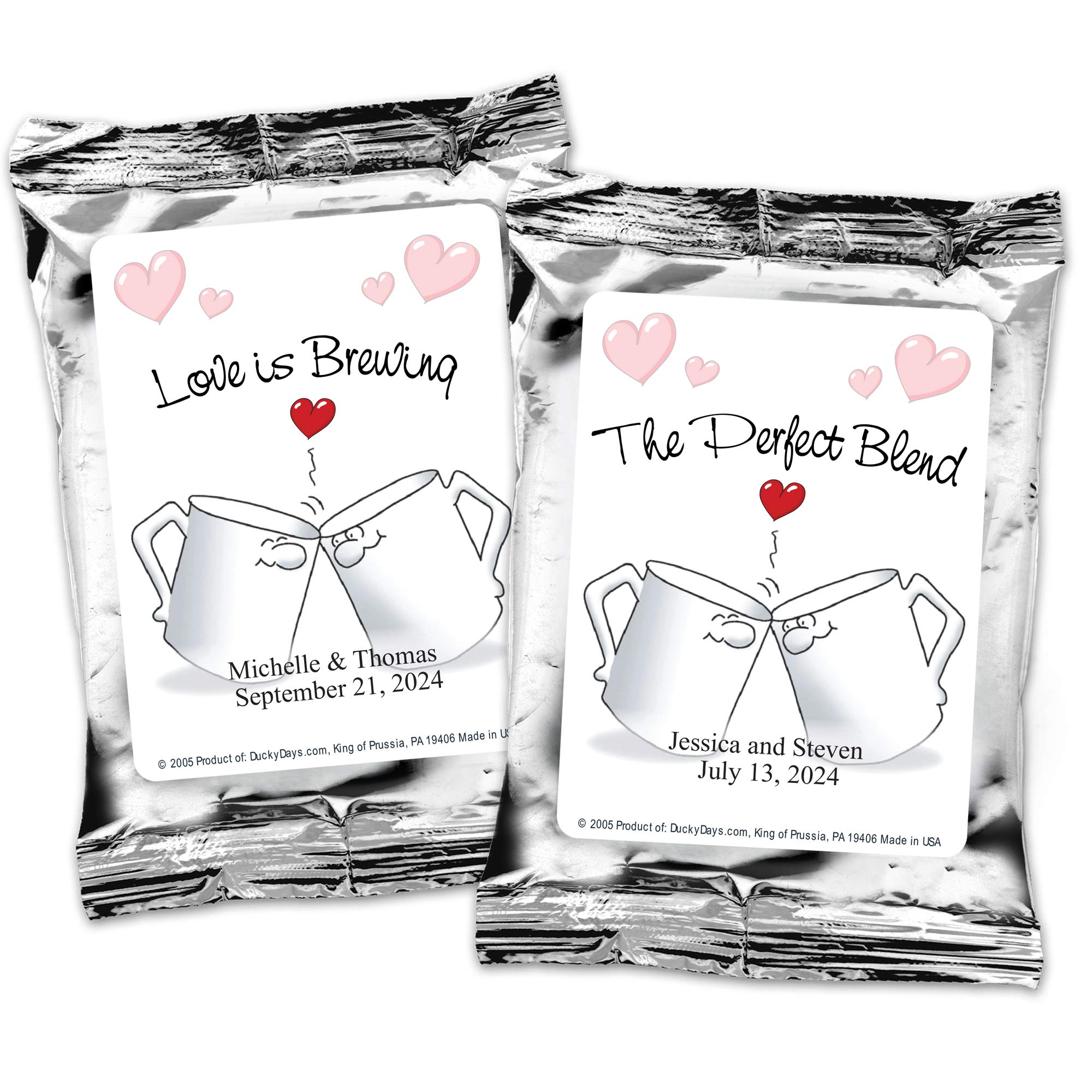 Personalized Coffee Bags, The Perfect Blend Kissing Mugs Wedding Favors (Set of 24)