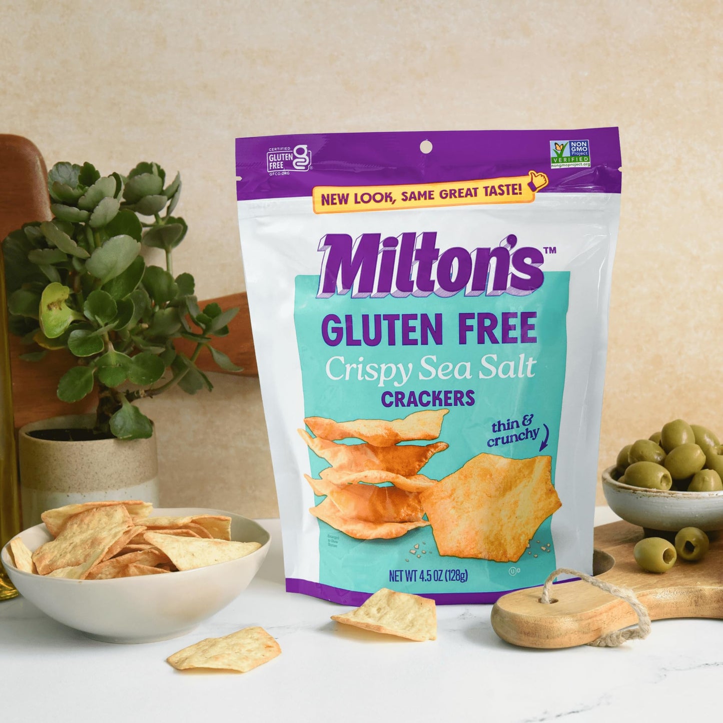 Milton’s Gluten Free Crackers, Crispy Sea Salt - Non-GMO Project Verified, Kosher, Certified Gluten Free Snack, 5 Grains In Every Bite - 20 Oz