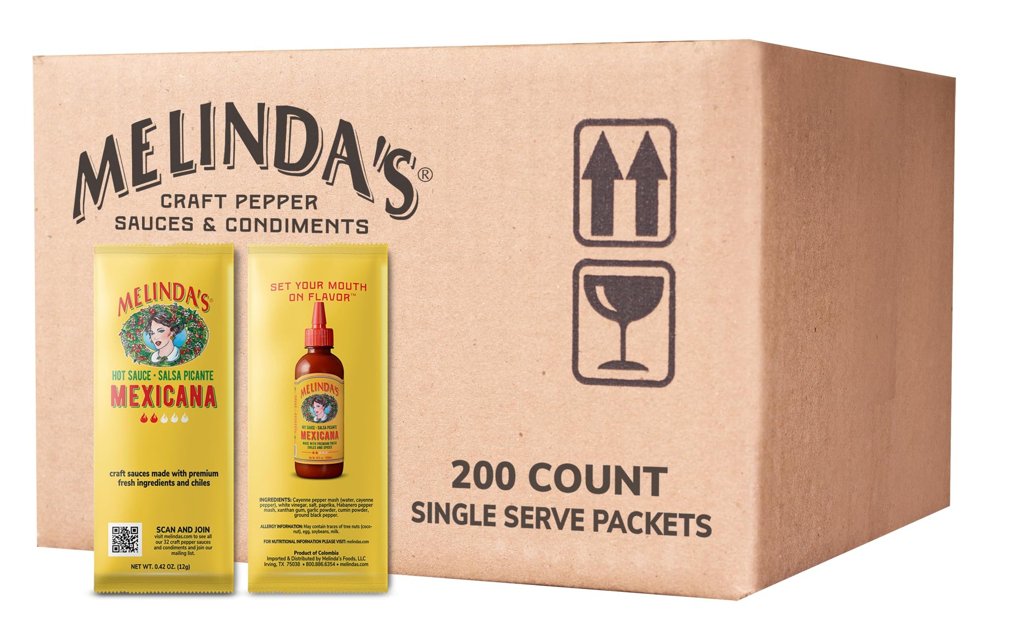 Melinda’s Mexicana Hot Sauce Packets - 200 Count (.42 Oz Each) - Hot Sauce Packets Single Serve for Travel, Party, Business - Convenient Individual