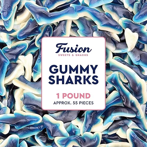 Blue Raspberry Gummy Sharks 1 Pound Bag Soft Chewy Shark Gummy Candy, Blue Candy Sharks for Parties, Ocean-Theme Snacks, Sour Gummies Lovers, and More