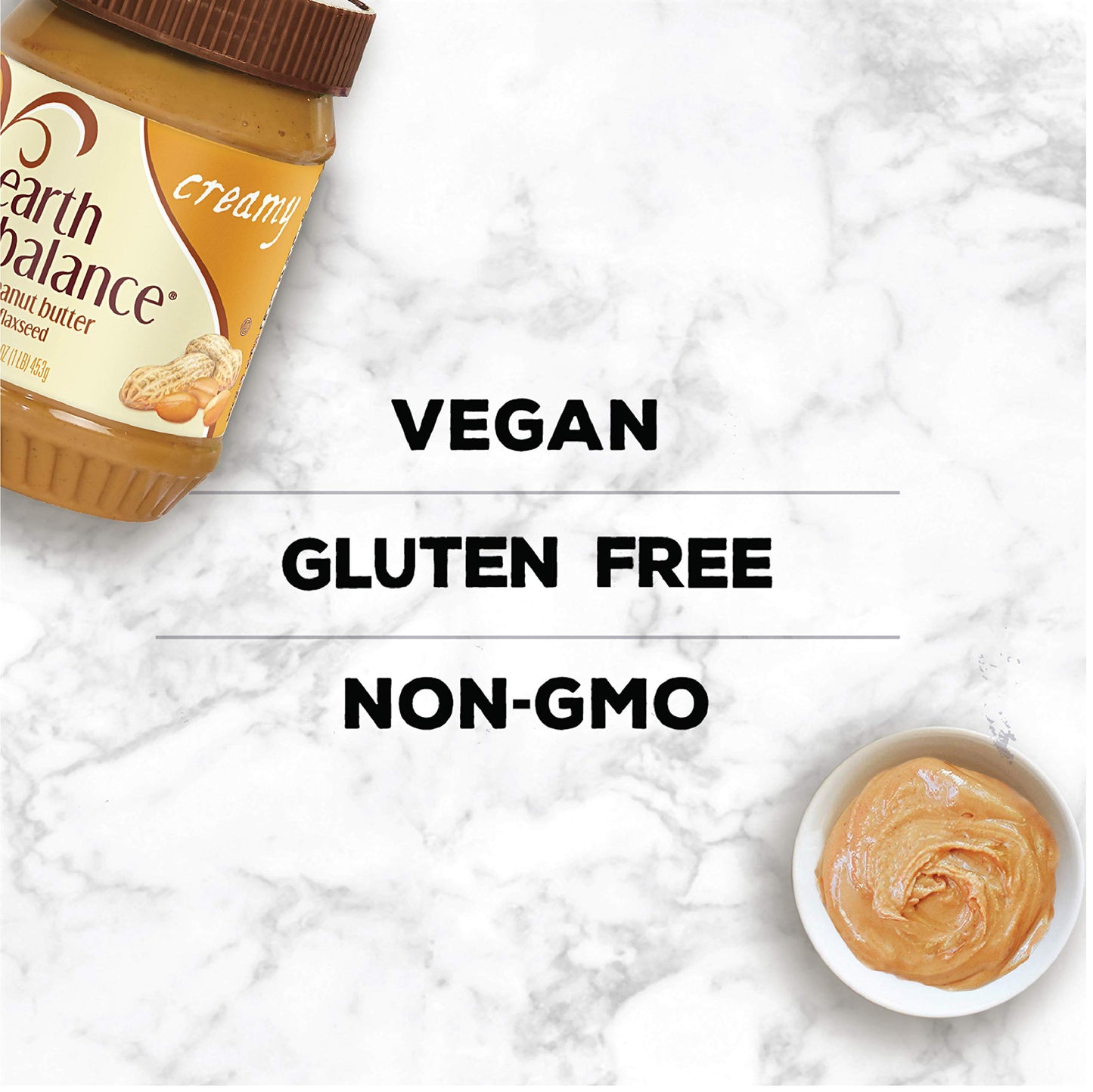Earth Balance Creamy Peanut Butter and Flaxseed Spread, Vegan and Gluten Free, 16 oz