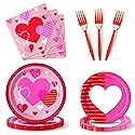 Dereinwo 100PCS Valentines Day Paper Plates and Napkins, Disposable Party Supplies for Valentine's Day Party Decorations, Valentine's Textures Design