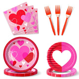 Dereinwo 100PCS Valentines Day Paper Plates and Napkins, Disposable Party Supplies for Valentine's Day Party Decorations, Valentine's Textures Design