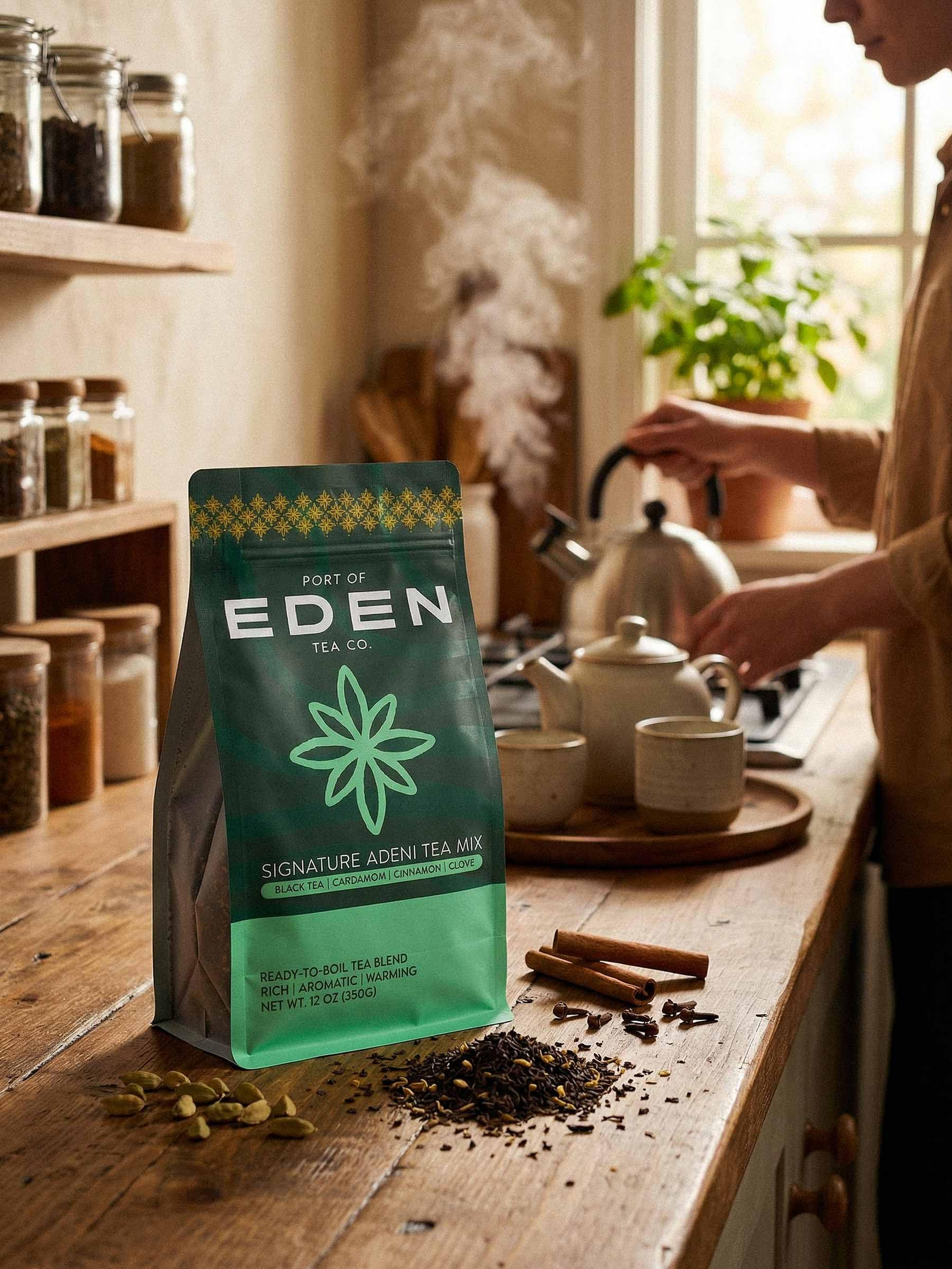 Port of Eden Tea Co Signature Adeni Chai Mix, Black Tea with Cardamom, Cinnamon, Nutmeg, Clove, 45-50 Cups
