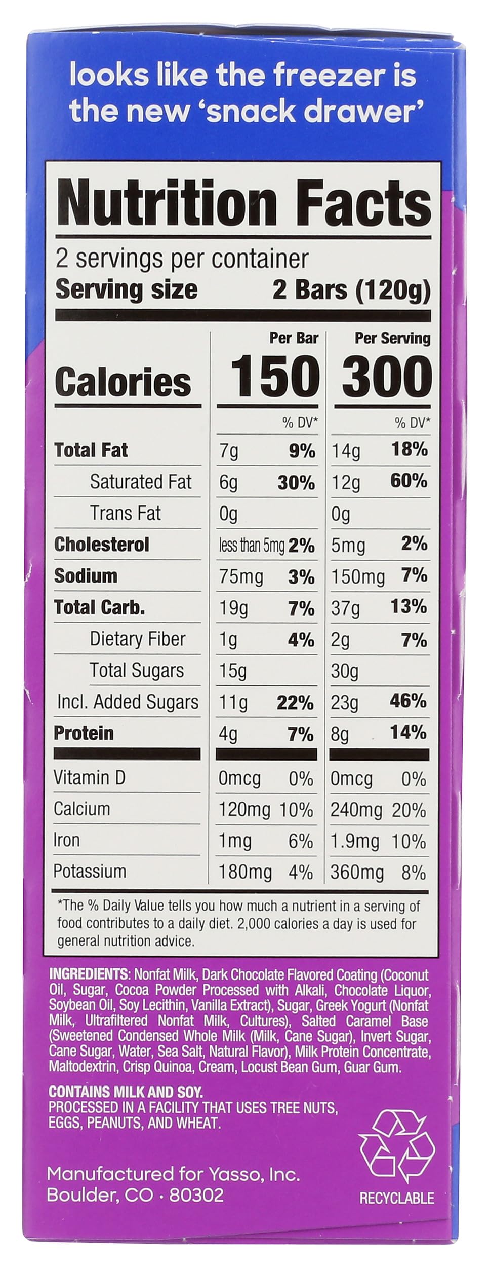 Yasso Sea Salt Caramel Chocolate Crunch Frozen Yogurt Bars, 10.6 FZ