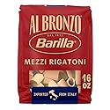 Barilla Al Bronzo Mezzi Rigatoni Pasta 16 oz., Bronze Cut, Created from Durum Wheat, Imported From Italy, Non-GMO, Kosher