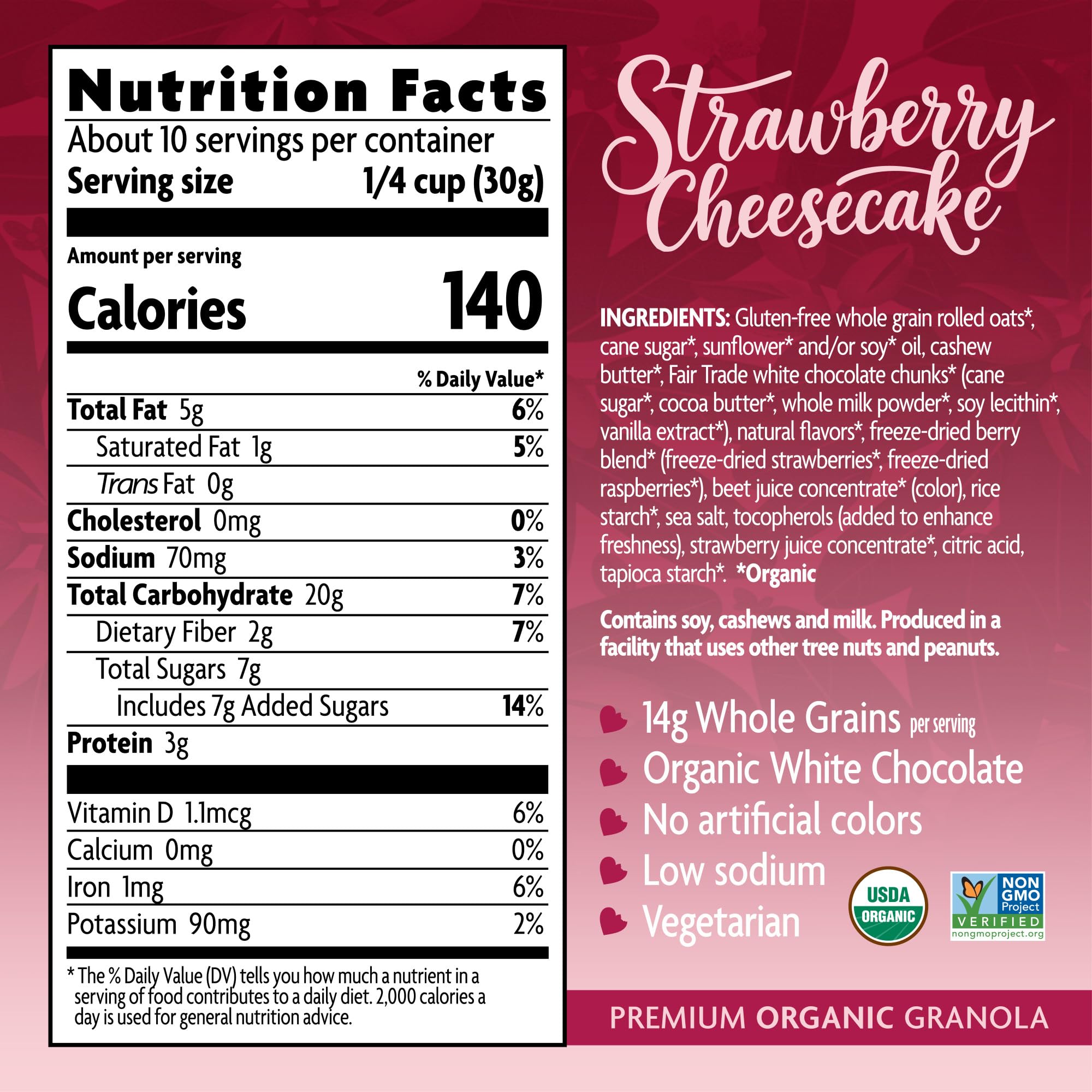 Love Crunch Organic Strawberry Cheesecake Gluten Free Granola, 11 oz (Pack of 1), Non-GMO, Fair Trade, by Nature's Path