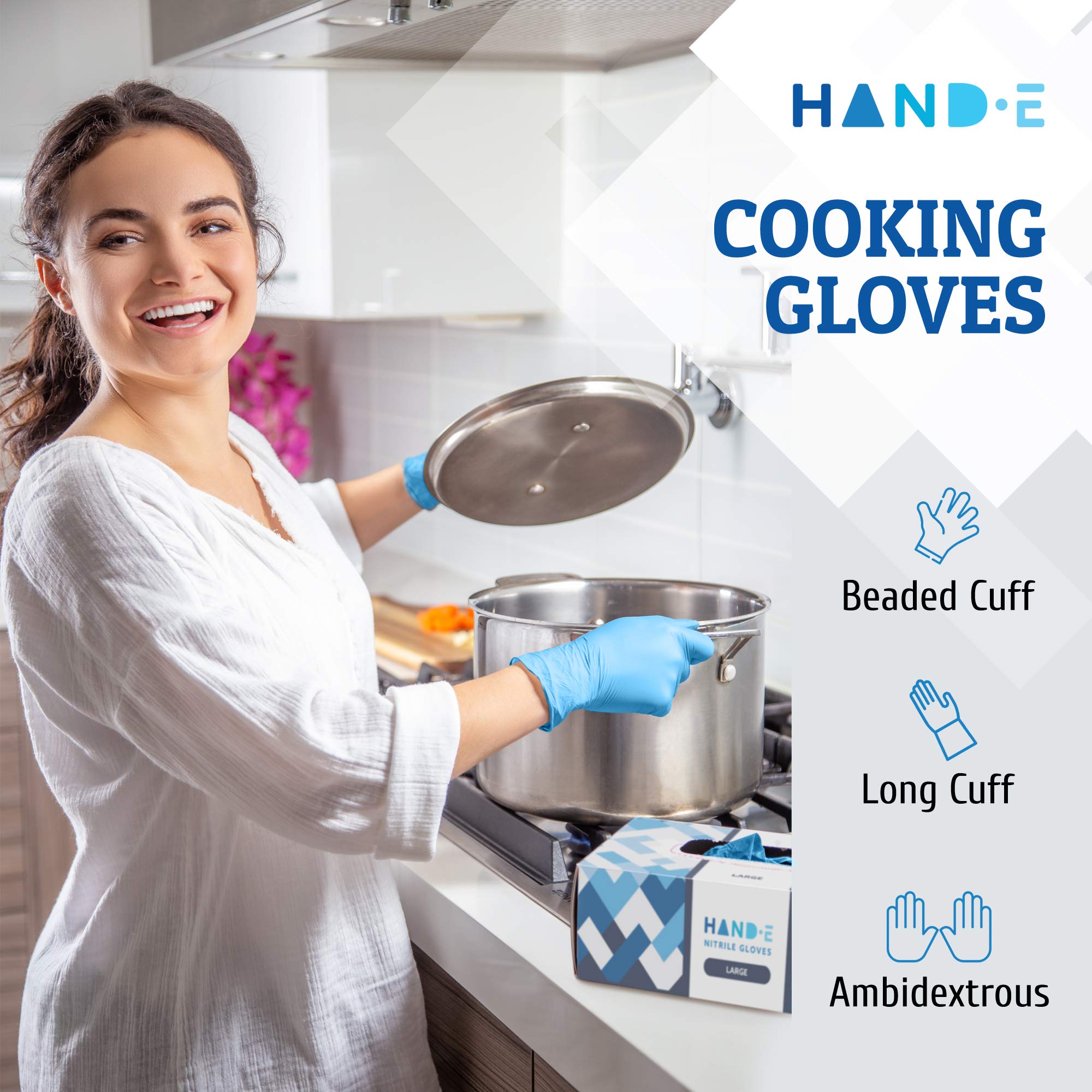 Hand-E Disposable Blue Nitrile Gloves Medium - 100 Count - Kitchen Gloves - Powder Free, Latex Free Medical Exam Gloves with Textured Grip Fingertips