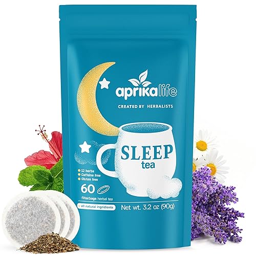 Aprika Life Sleep Tea for Bedtime Relaxation & Stress Relief - Natural Caffeine-Free Herbal Nighttime Tea with Chamomile, Lavender, Mint & Hibiscus