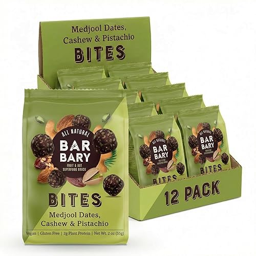 Fruit Nut Seed Healthy Snacks Pack, Cashew Pistachio Medjool Dates Bites, Vegan, Gluten Free, No Sugar Added Energy Bars, 12 Bags (2 oz each)