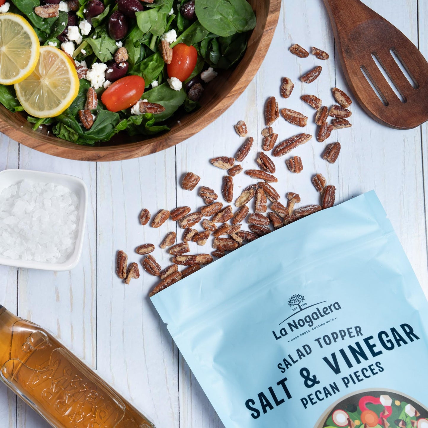 Salt and Vinegar Pecans 24 oz (1.5 lbs) - Crunchy Fried Pecans with Tangy Seasoning, Gourmet Salad Topping & Snack - Lightly Oiled, Bold Flavor by La